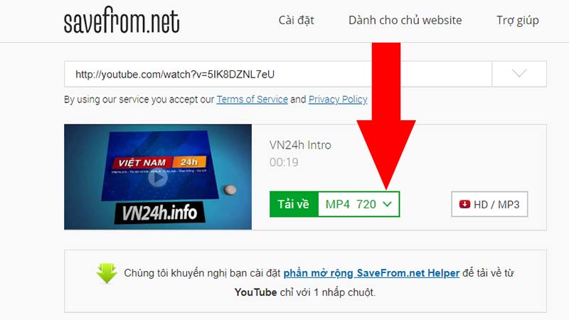 Download video Youtube về máy tính bằng SaveFrom.net