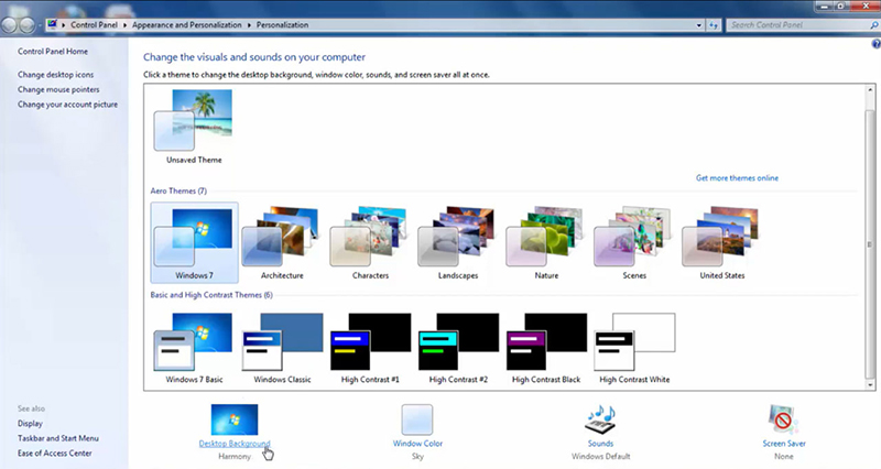 Thay đổi hình nền Windows 7 qua phần Settings