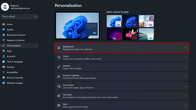 Đổi hình nền máy tính trong Settings
