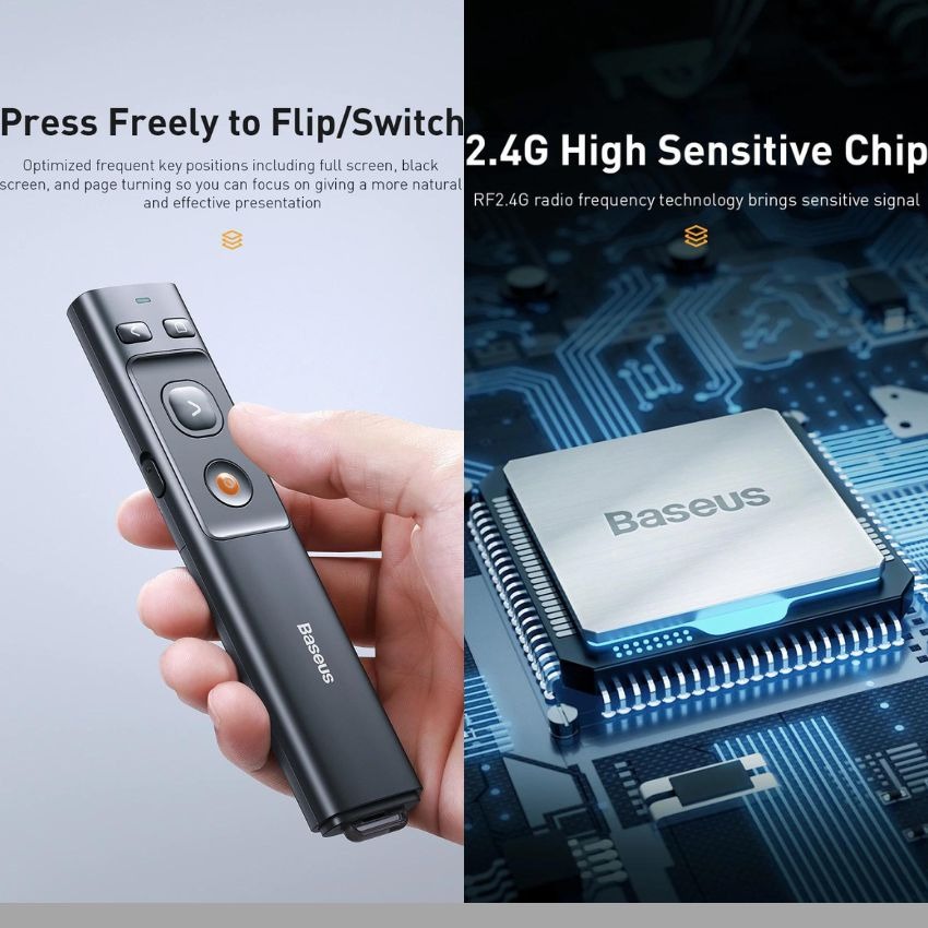 Bút trình chiếu Baseus Orange Dot Wireless Presenter (Red Laser) Grey
