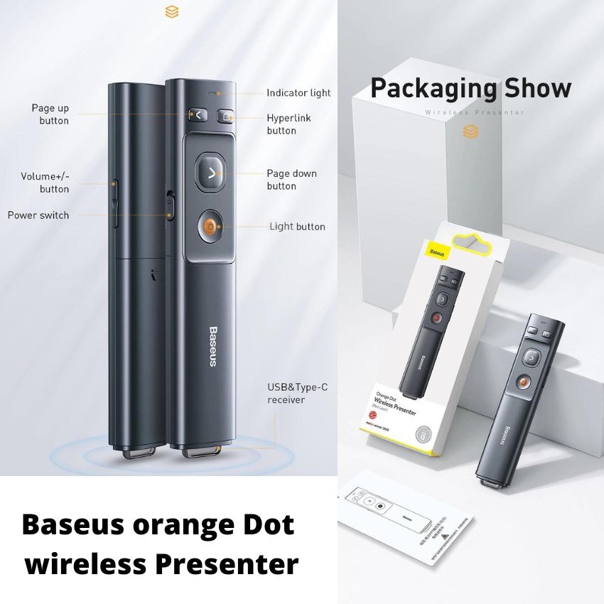 Bút trình chiếu Baseus Orange Dot Wireless Presenter (Red Laser) Grey 8