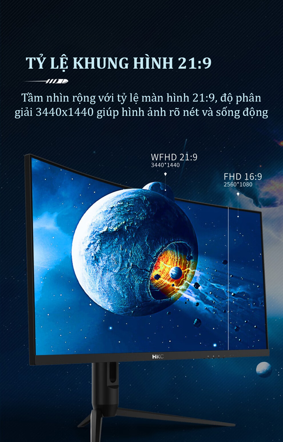 Độ phân giải WQHD 3440 x 1440 giúp màn hình hiển thị nhiều nội dung hơn so với các màn hình tiêu chuẩn.