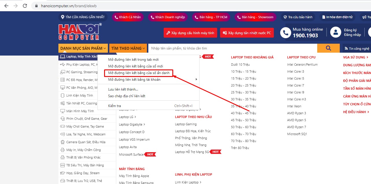 Cách mở chế độ ẩn danh trên chrome