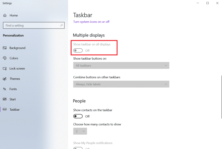 Chuyển đổi Show taskbar on all displays PC 3 m&agrave;n h&igrave;nh