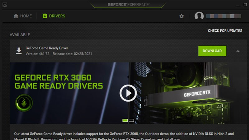 Geforce Experience tự động update driver