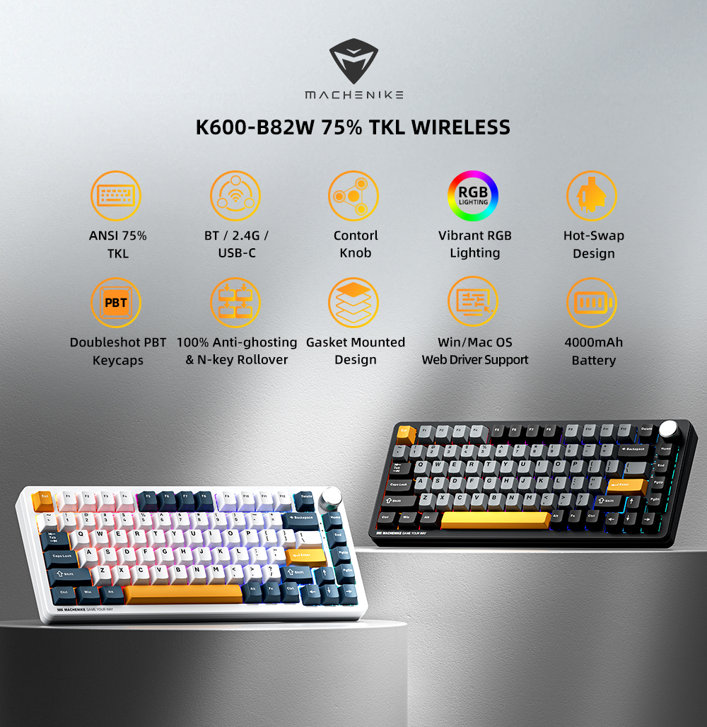 Bàn phím Machenike K600-B82W Tri-mode RGB 1