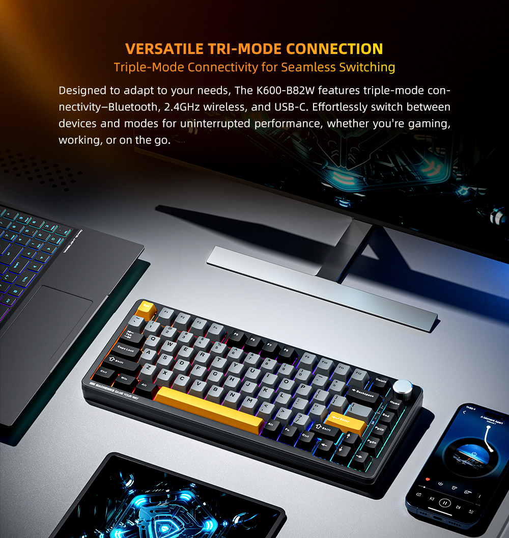 Bàn phím Machenike K600-B82W Tri-mode RGB 6