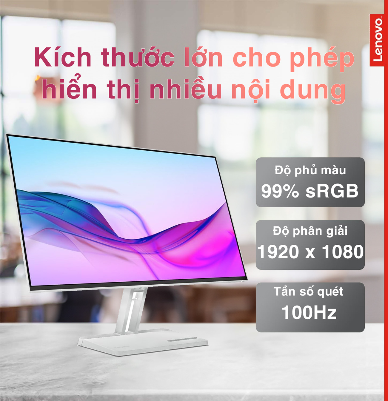 Màn hình Lenovo L24i-4A hiển thị nội dung sắc nét