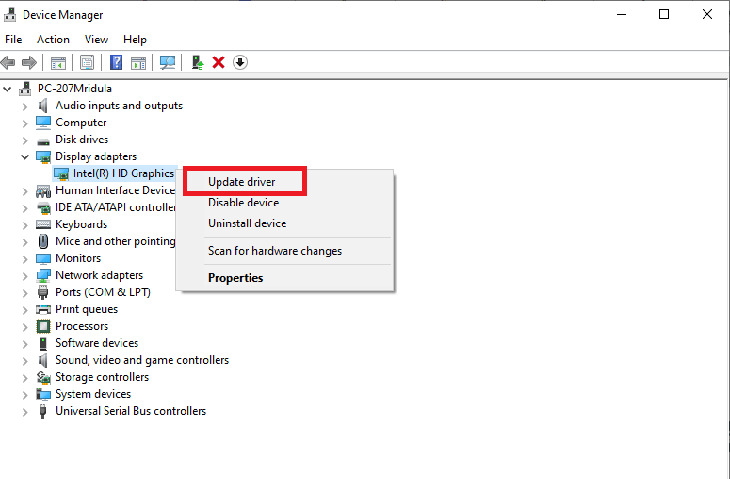 Cập nhật lại driver card trước khi Reset VGA card c&aacute;ch 2