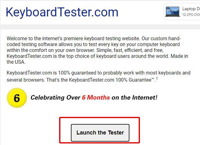 Kiểm tra bàn phím bằng website keyboardtester.com