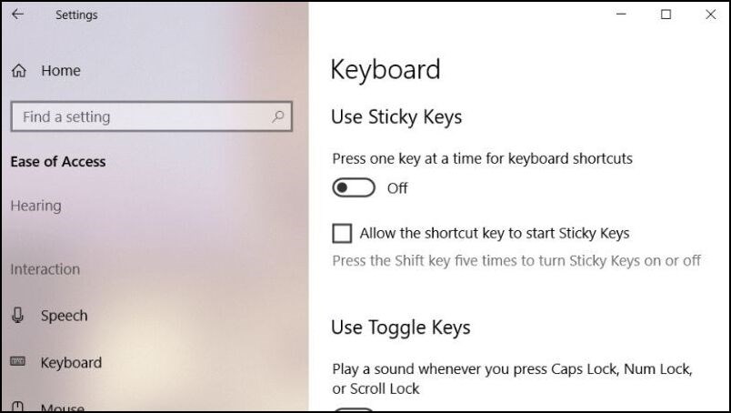 Tắt tính năng Sticky Keys
