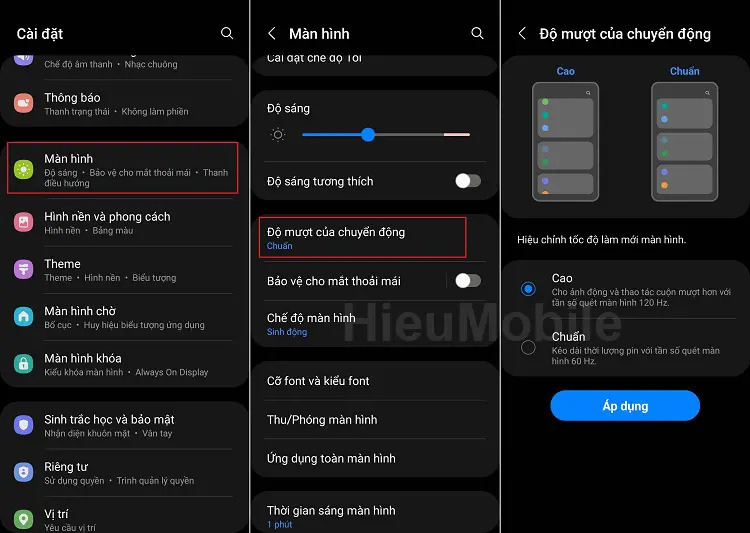 Cách chỉnh tần số quét màn hình điện thoại Samsung đơn giản cách 1 bước 2