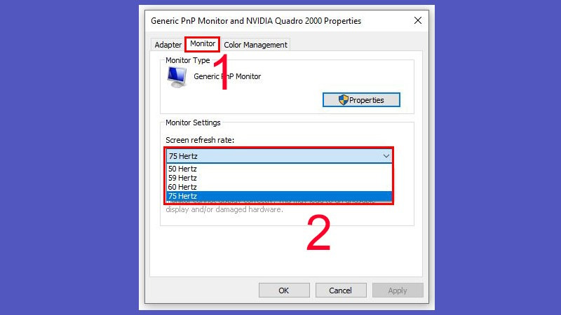 Cách chỉnh tần số quét màn hình laptop Windows 10 bước 4