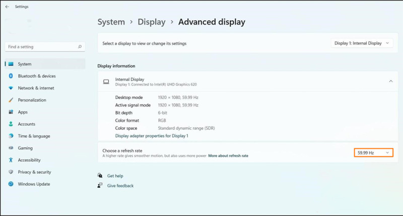 Cách chỉnh tần số quét màn hình Win 11 bước 3
