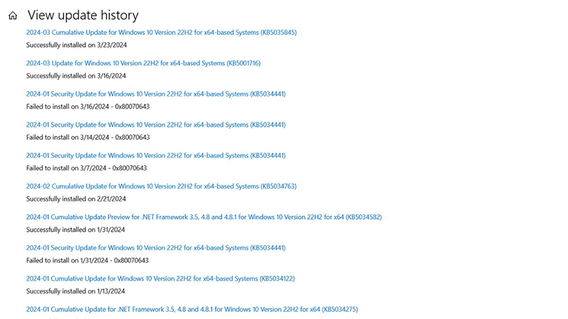 Gỡ bỏ bản update bảo mật g&acirc;y ra lỗi error 0x00000709