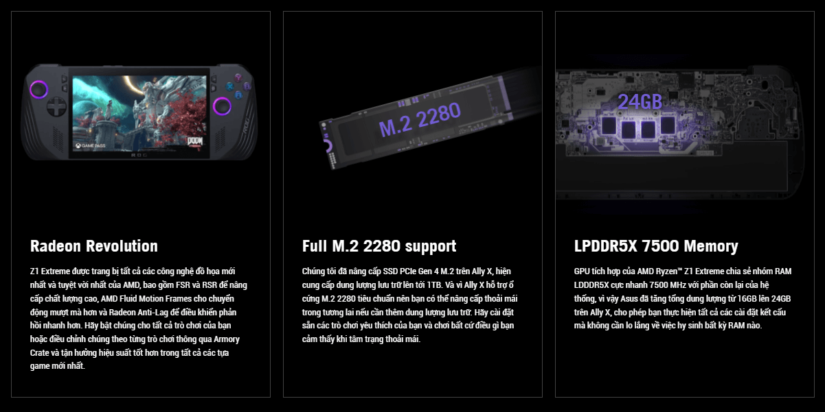 Máy chơi game cầm tay Asus ROG Ally X - 1TB AMD Ryzen Z1 Extreme 5