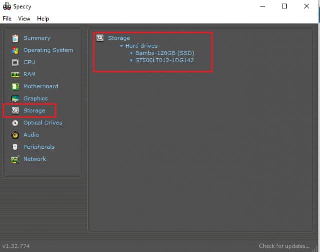 Cách kiểm tra ổ cứng SSD hay HDD bằng phần mềm Speccy