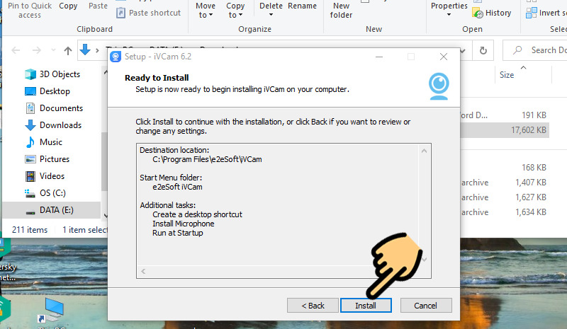 Kết thúc cài đặt iVCam Webcam