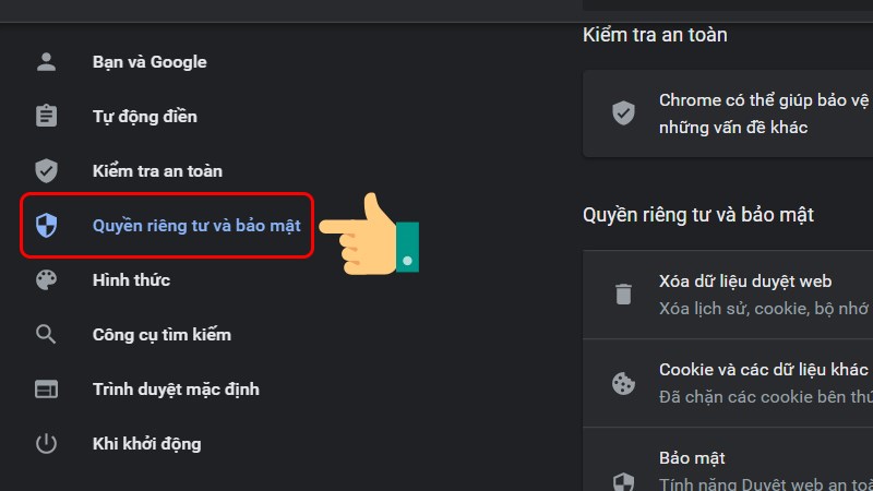 Cài đặt quyền riêng tư Chrome
