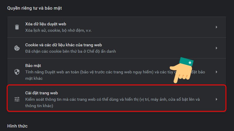 Cài đặt trang web Chrome