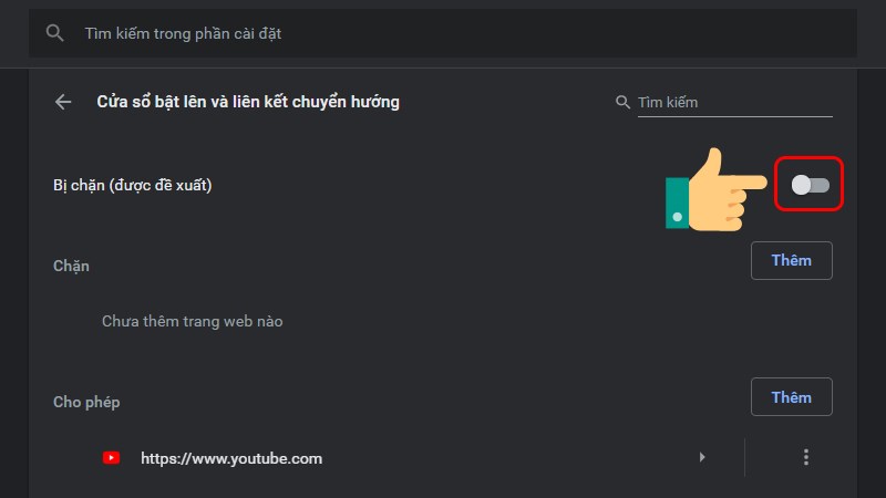 Bật tắt chặn popup Chrome