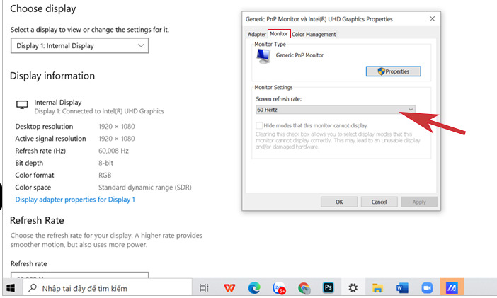 Kiểm tra tần số qu&eacute;t m&agrave;n h&igrave;nh bước 4