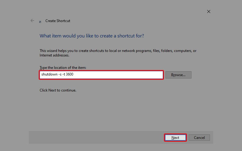 Tắt máy tính hẹn giờ với Shortcut bước 2-1