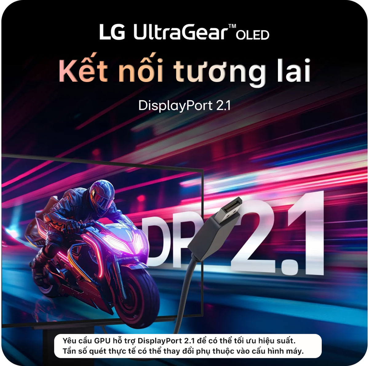 Cổng kết nối của LG 27GX790A hiện đại với cổng kết nối DisplayPort 2.1 và HDMI 2.1