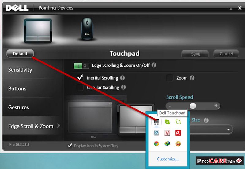 Thử tắt đi chế độ Touchpad Sensitivity