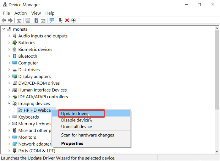 Khắc phục Webcam bị ngược bằng cách update driver.