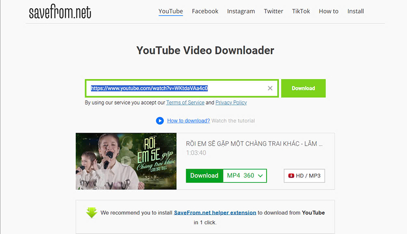 Tải Video Youtube bằng cách thêm kí tự vào URL