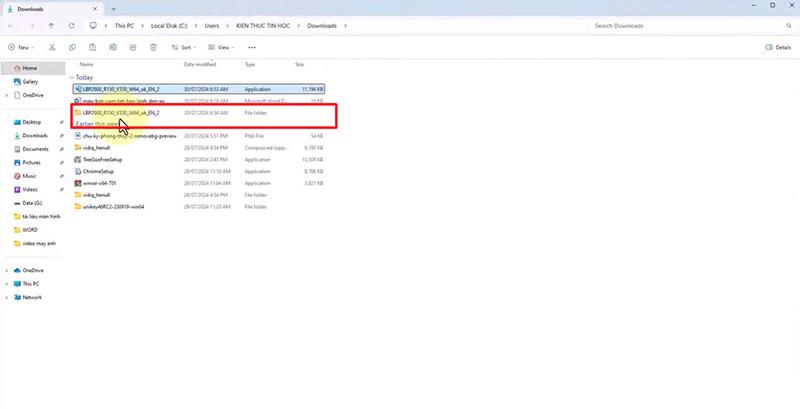 Mở thư mục chứa file driver vừa tải