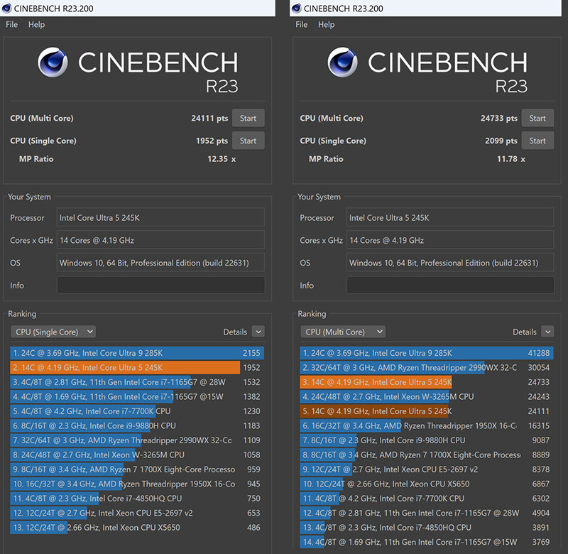 CineBench R23 của Intel Core Ultra 5 245K