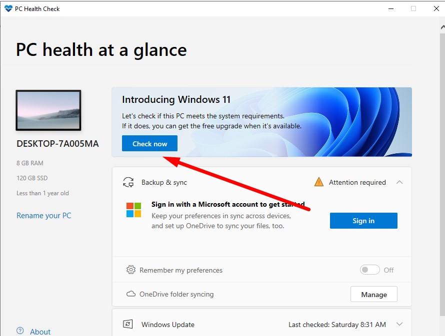 Công cụ PC Health Check tool