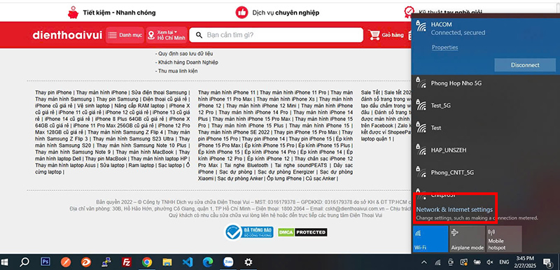 Kiểm tra lại thiết lập mạng LAN