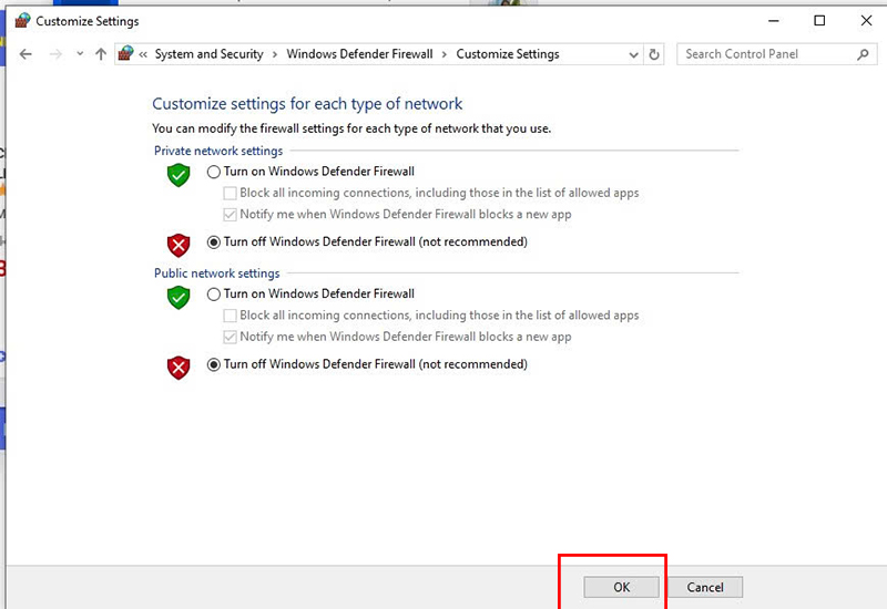 Tắt tường lửa trên Windows 10