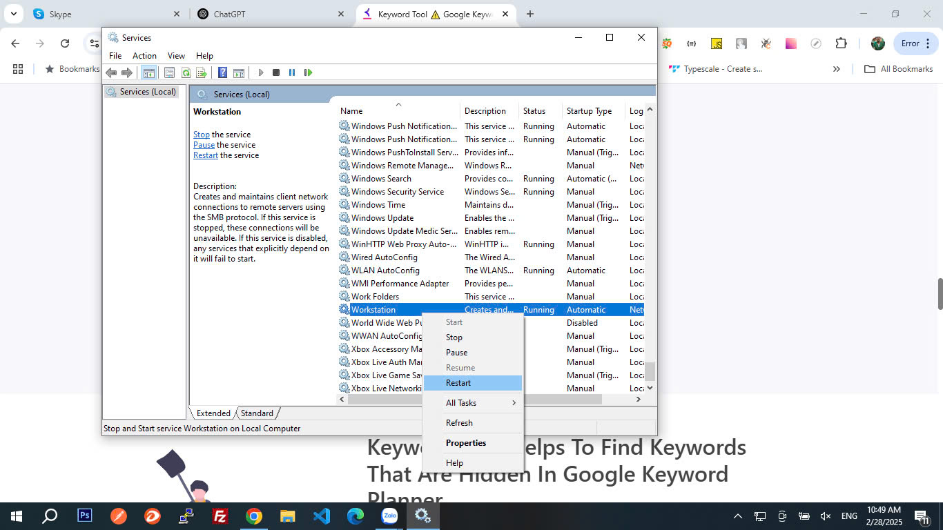 Khởi động lại Workstation 2