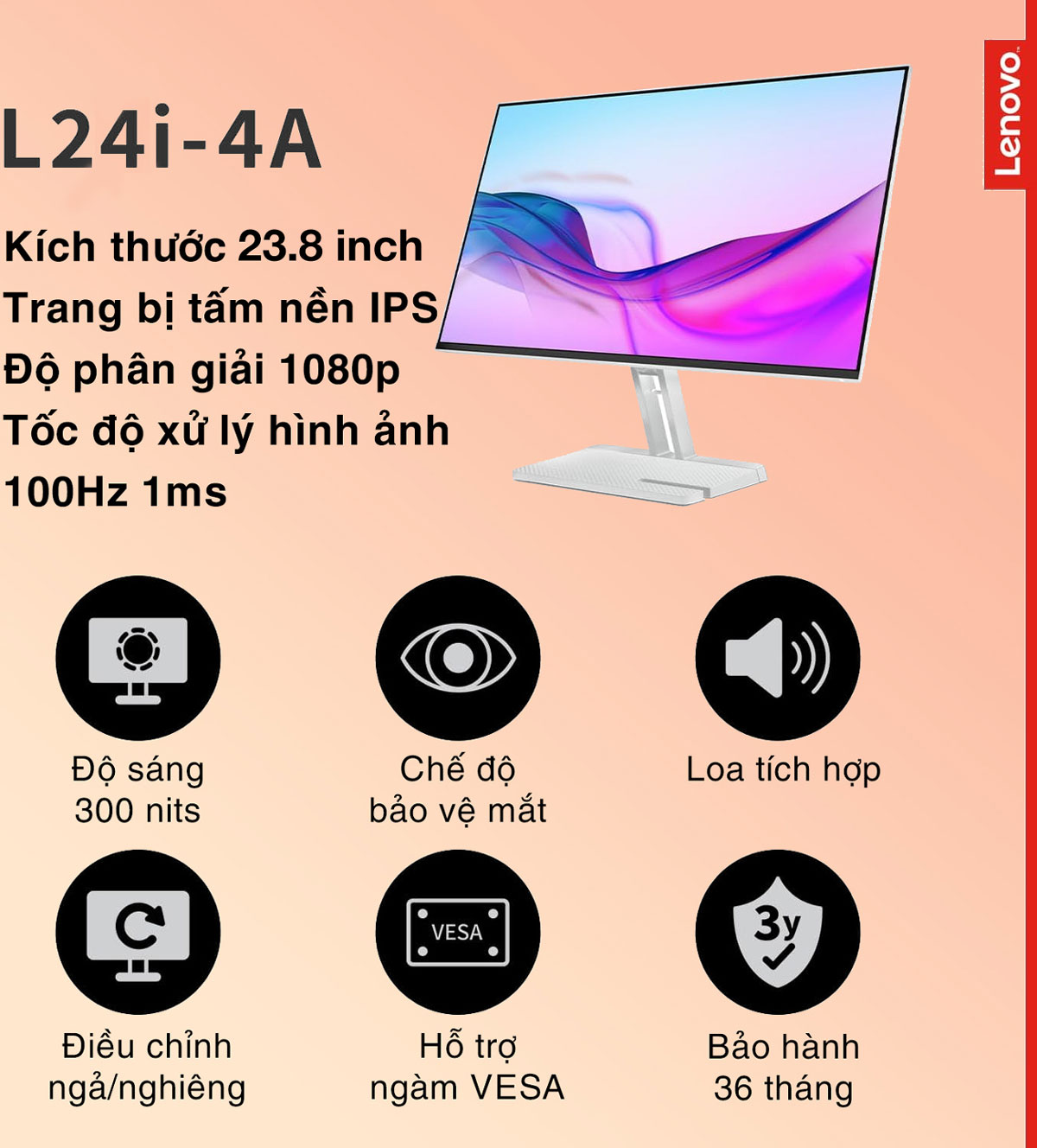 Giới thiệu màn hình Lenovo L24i-4A HACOM 