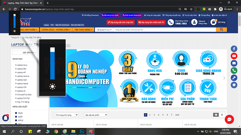 chỉnh độ sáng màn hình laptop