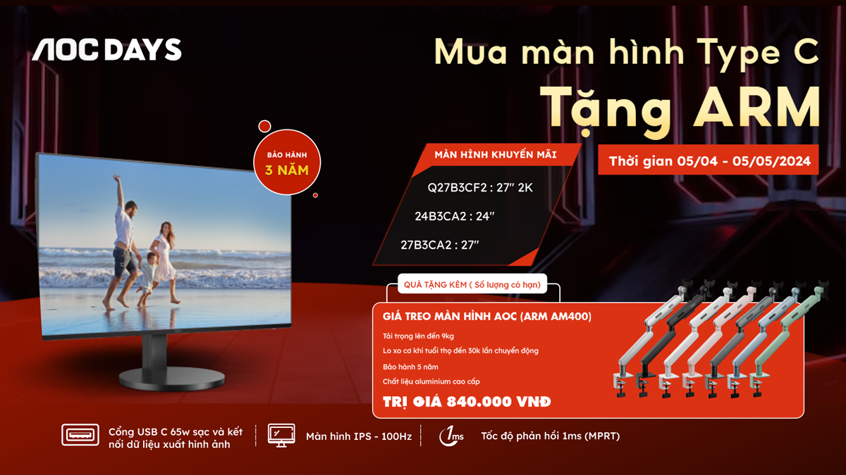 mua màn hình AOC tặng arm màn hình