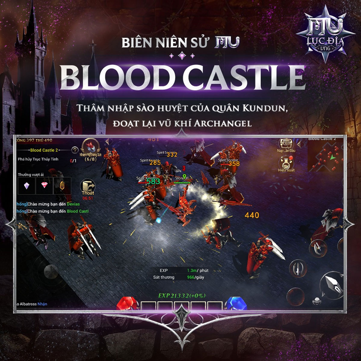 Các sự kiện biểu tượng như Devil Square, Blood Castle được tối ưu cho nền tảng di động, giữ nguyên độ khó và phần thưởng hấp dẫn