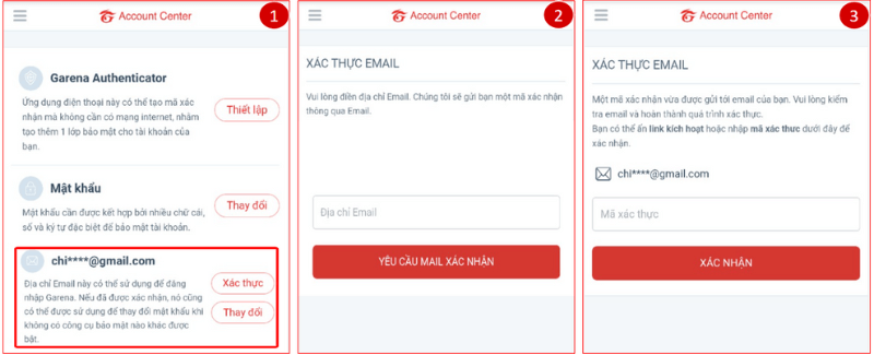 Đổi mk garena bằng Gmail