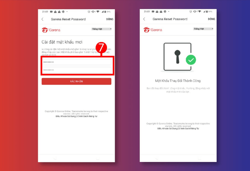 Đổi mk garena trên điện thoại