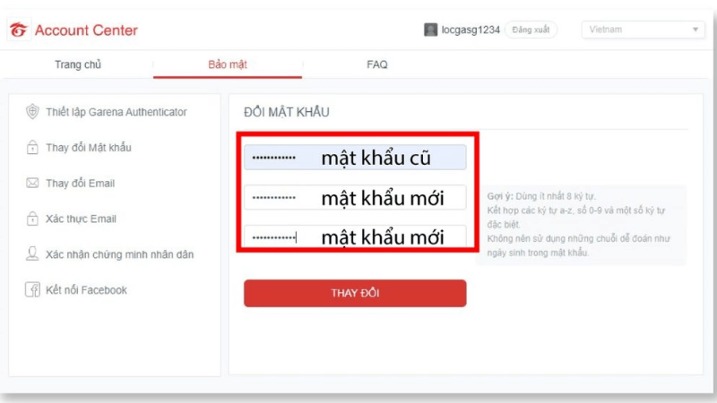Đổi mk garena trên máy tính 