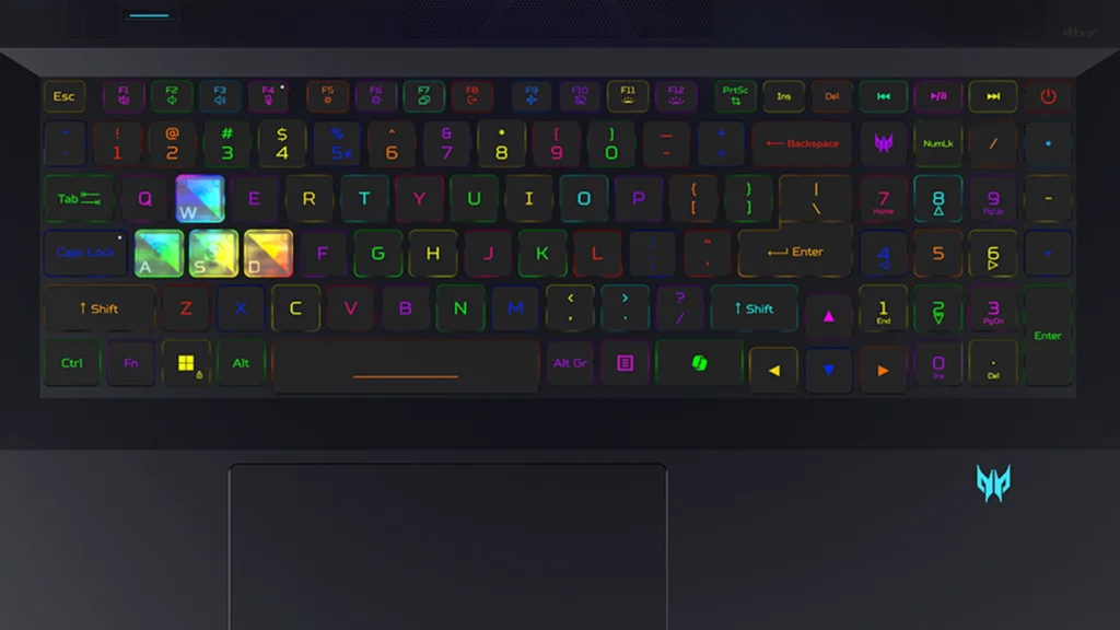 Với phần mềm PredatorSense™, người dùng có thể tùy chỉnh ánh sáng bàn phím RGB 4 vùng và chọn giữa bốn chế độ vận hành khác nhau. Điều chỉnh quạt và các tùy chỉnh khác dễ dàng được thực hiện để tối ưu hiệu suất máy.  Ngoài ra, máy còn trang bị công nghệ trợ lý AI PurifiedVoice 2.0 giúp giảm tiếng ồn không mong muốn và tăng cường chất lượng âm thanh trong giao tiếp.