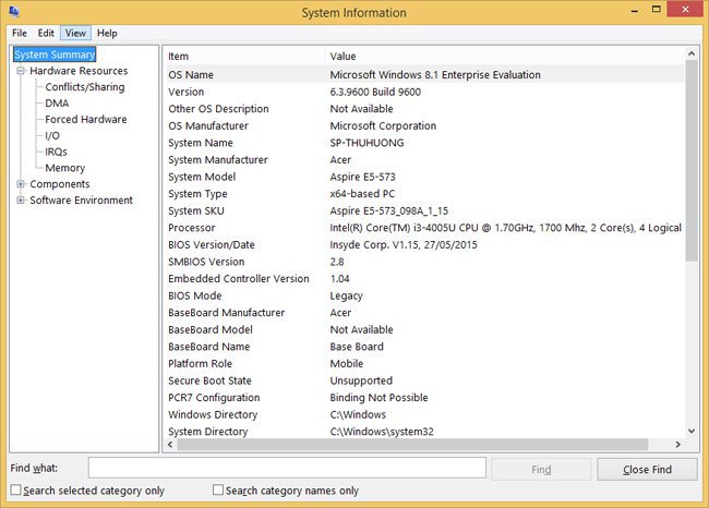 Kiểm tra xung nhịp CPU bằng msinfo32