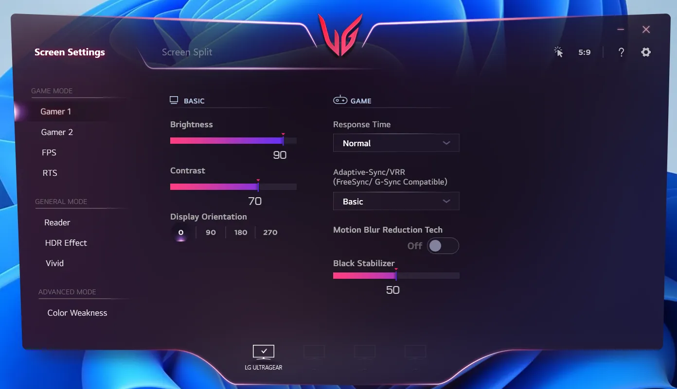 chế độ OSD của LG 27GR75Q