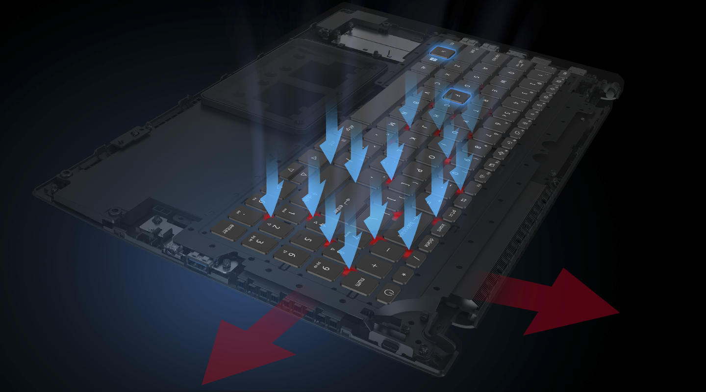 Gaming Aspire 7 được trang bị hệ thống tản nhiệt tối ưu khi có tới 02 quạt và 03 ống đồng full size cùng heatsink khổng lồ