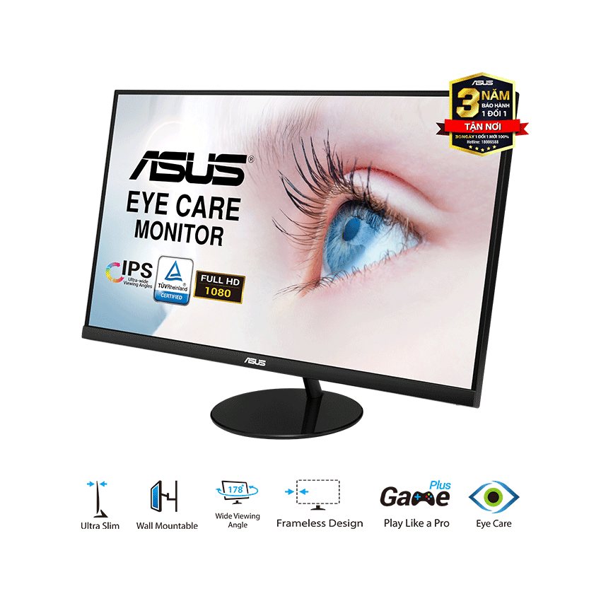 ASUS VL249HE sử dụng tấm nền IPS với góc nhìn rộng 178 độ theo cả chiều ngang và dọc.