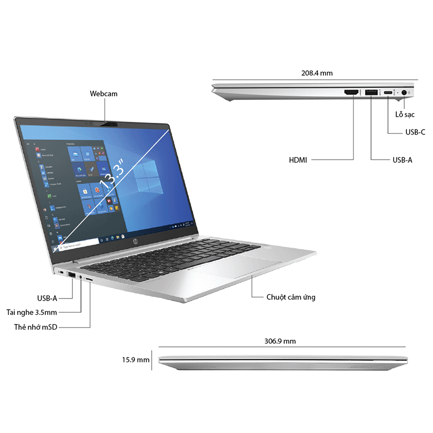 ProBook 430 G8 có USB-A, USB-C hỗ trợ DisplayPort, HDMI, jack âm thanh combo và đầu đọc microSD.